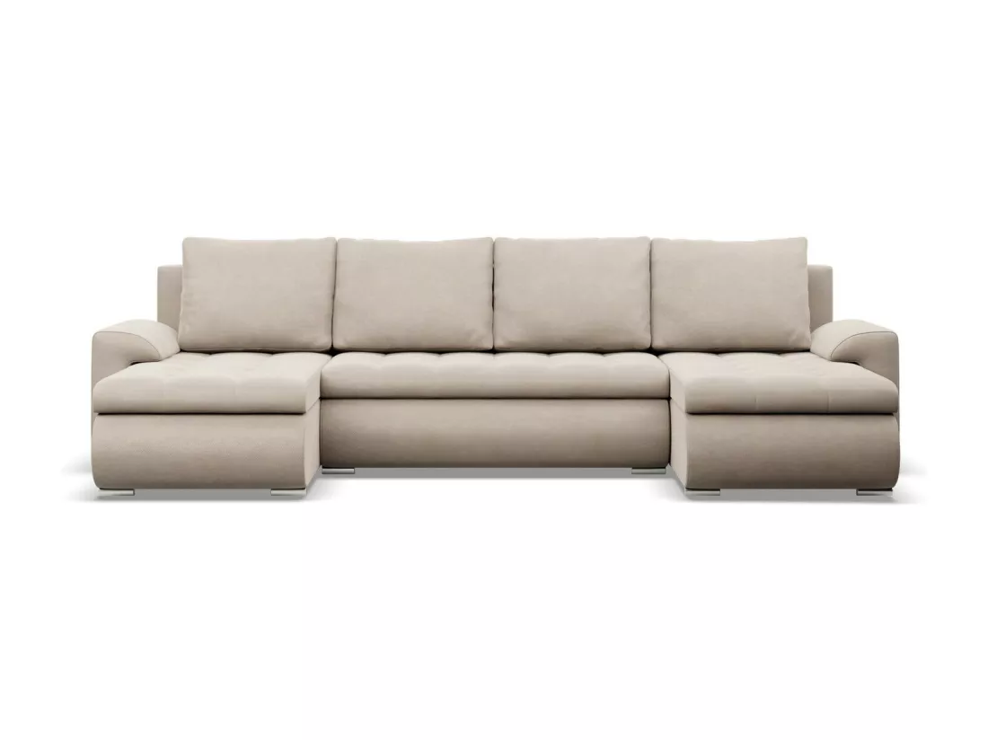 Canapé d'angle en U avec fonction sommeil, 2 méridiennes, Beige