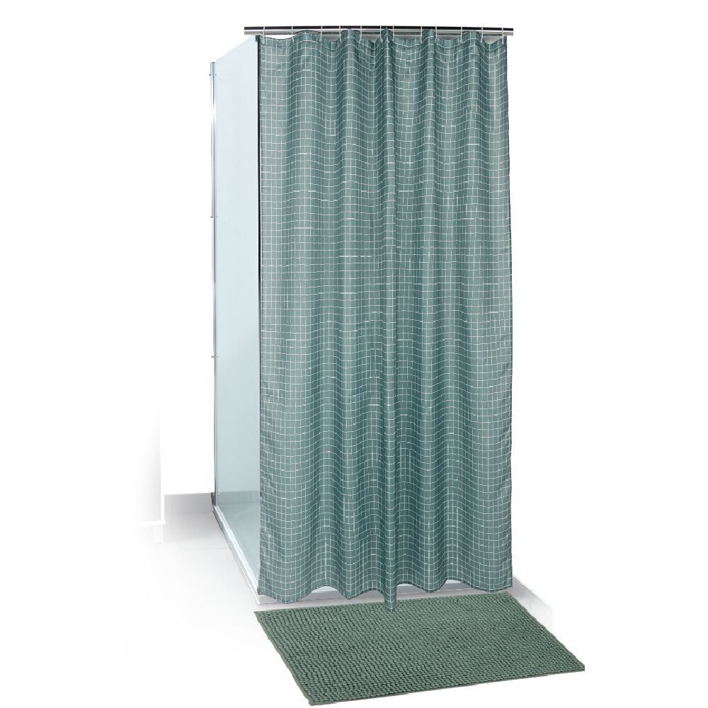 Set salle de bain tapis/rideau/anneaux - 2 modèles