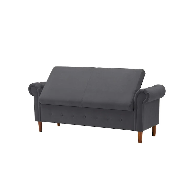 Storage Bench for Bedroom End of Bed Rolled Armed Velvet Ottoman Couch Long Bench