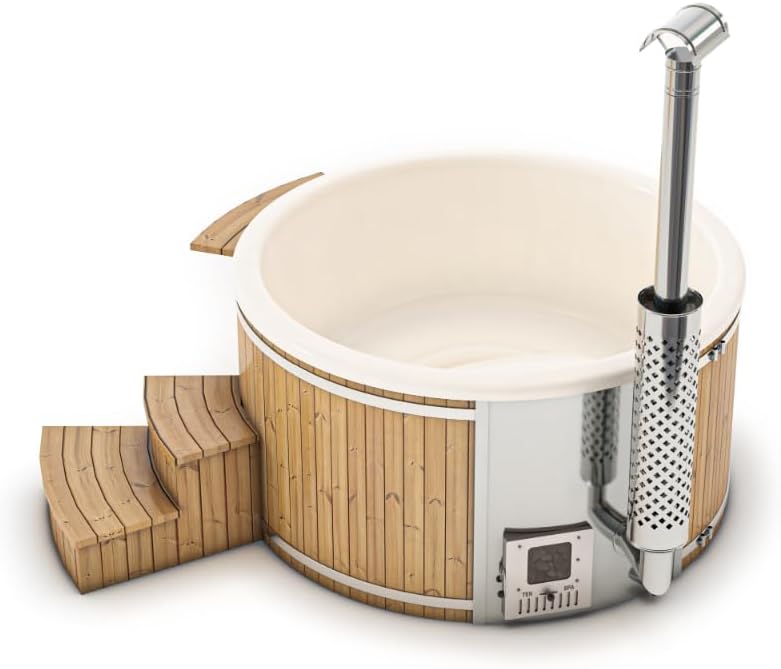 Holz Badefass Stockholm aus Thermoholz, Hot Tub Ø 180 cm, 8 Personen, inkl. Edelstahl-Ofen (30 kW), Minibar, Schwimmbecken, Badebottich, Badezuber