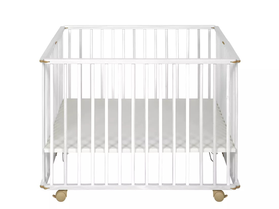 Parc bébé pliant carré 100x100 cm bois massif blanc HELIO