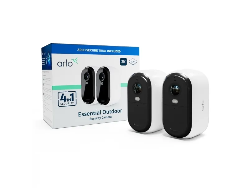 Arlo Essential - Netværksovervågningskamera - indendørs, udendørs - vejrfast - farve (Dag/nat) - 4 MP - 2560 x 1440 - audio - trådløs - WiFi (pakke med 2)