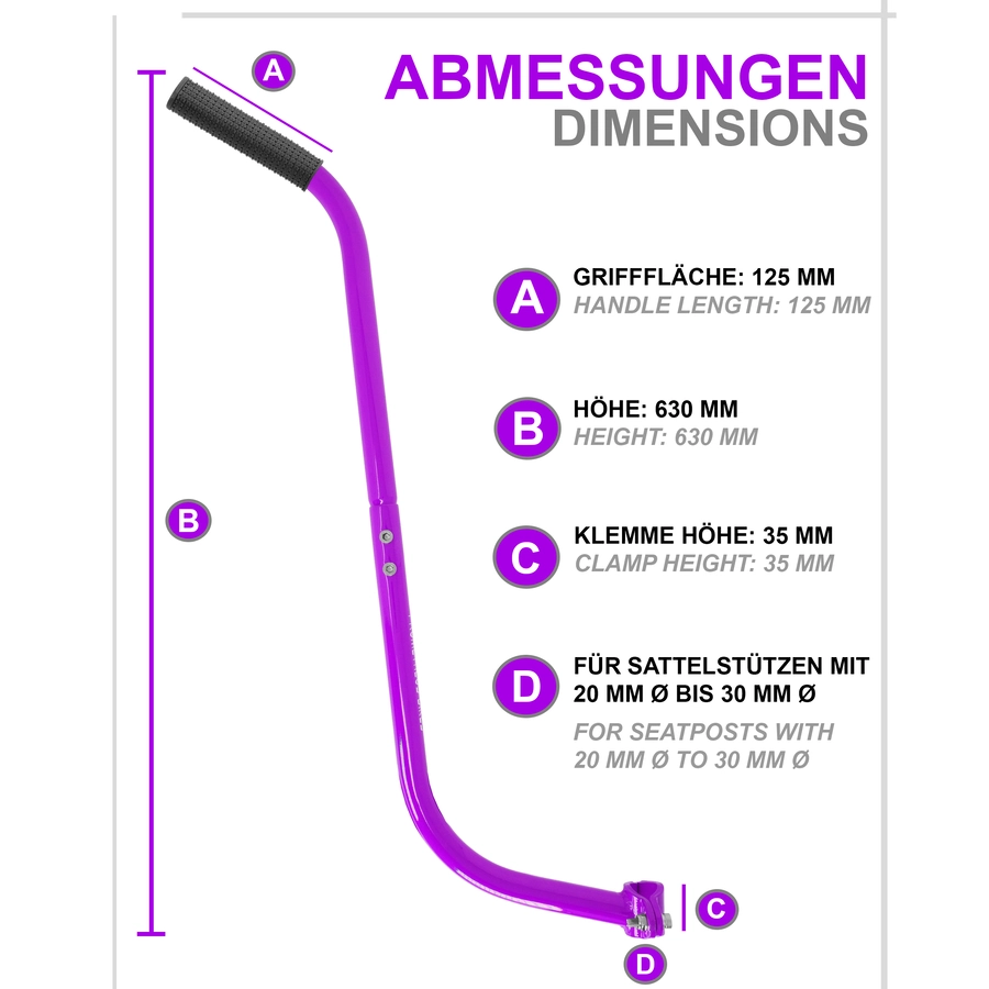 PROMETHEUS BICYCLES® Schiebestange für Kinderfahrrad violett
