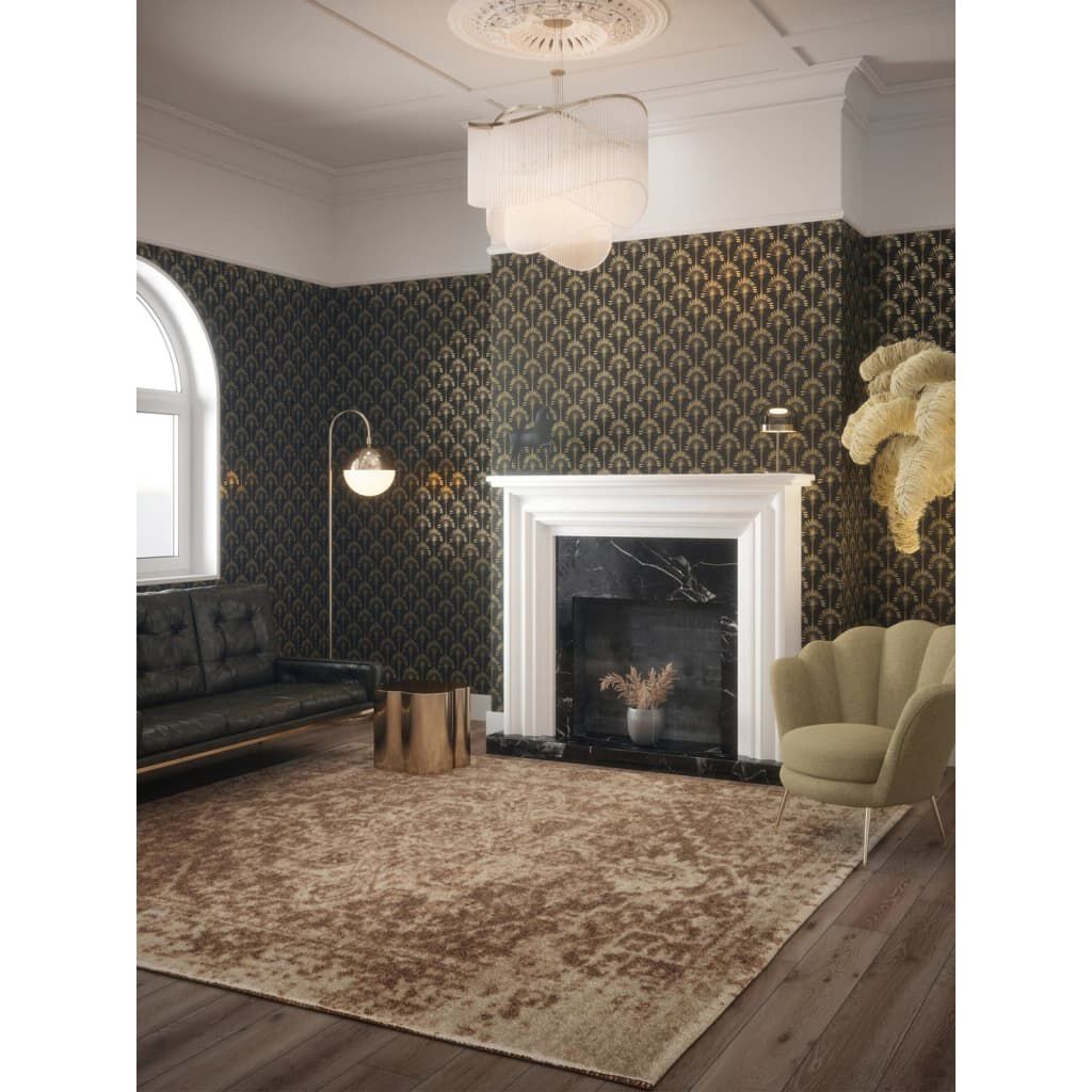 DUTCH WALLCOVERINGS Palm Palace Behang, Zwart en Goud
