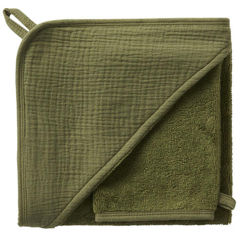 Cape de bain + gant - bambou & gaze de coton Fougère - BB&CO