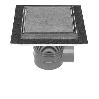 Easy Drain Aqua Plus Quattro Tegel vloerput m. RVS afwerkdeel/RVS betegelbaar rooster en zijuitlaat 20x20cm inbouwdiepte 80-113mm m. waterslot 50 tot 25mm