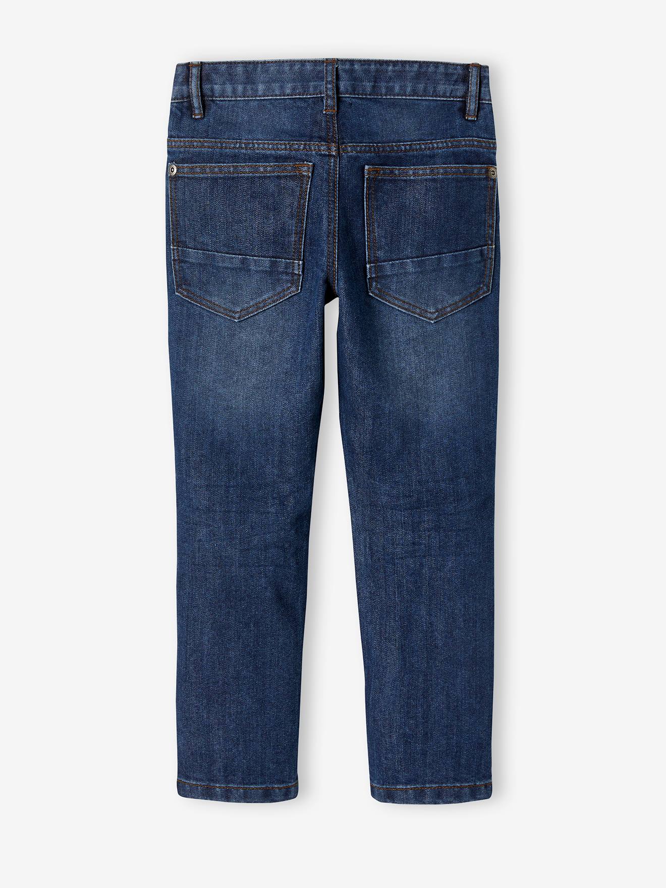 Calça jeans reta indestrutível para meninos, lavagem azul escura