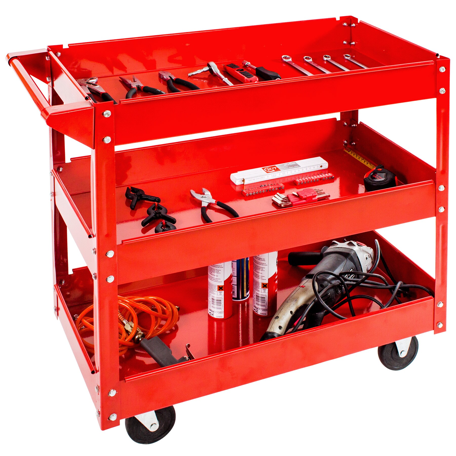 tectake® Werkstattwagen, 3 Etagen, leichte Montage, Rollen Ø 95 mm