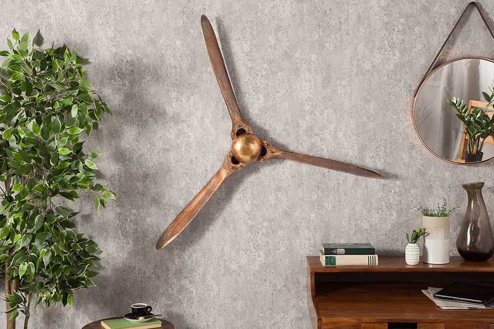 Authentische Wanddekoration SCREW III 97cm kupfer geflammt Flugzeug Propeller