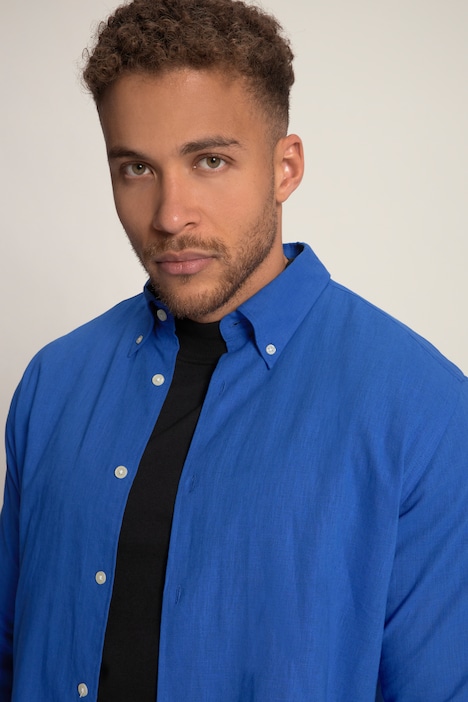 STHUGE Leinenmix-Hemd, Langarm, Modern Fit, Buttondown-Kragen, bis 8 XL