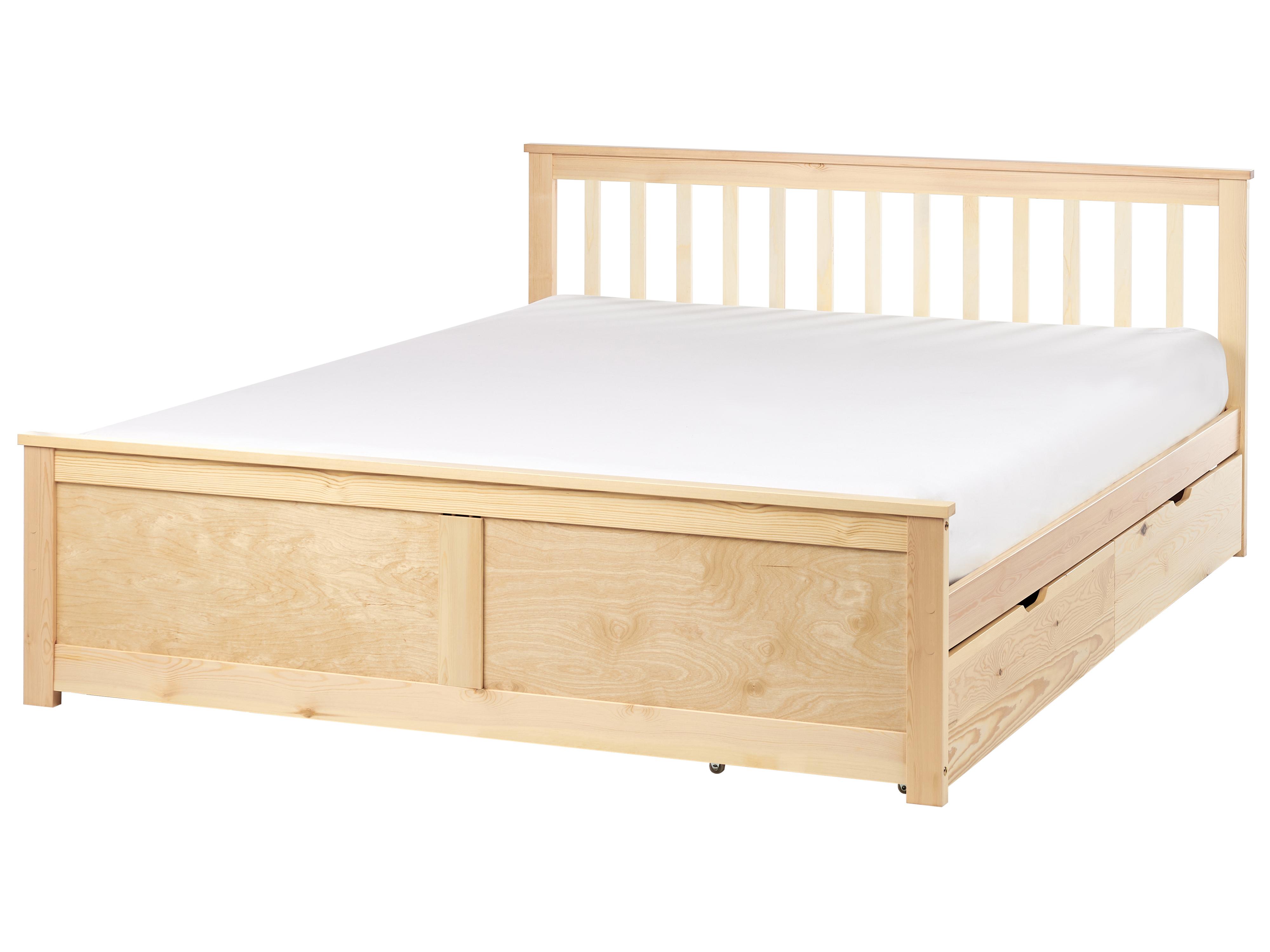 Bed met opbergladen Dennenhout OLENDON 160 x 200 cm Lichtbruin