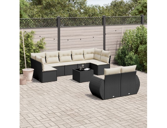 VIDAXL - Salon extérieur Salon de jardin 10 pcs avec coussins noir résine tressée