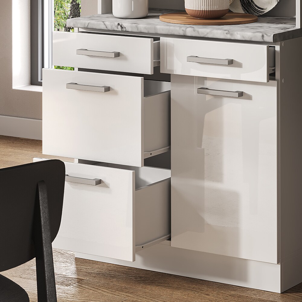Vicco Buffetküche Küchenzeile Küchenblock R-Line Weiß Hochglanz modern 80 cm Arbeitsplatte Küchenschränke Küchenmöbel
