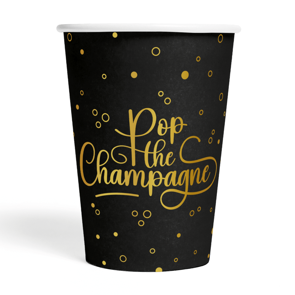 Pop The Champagne Bekers Zwart Goud 210ml 8st