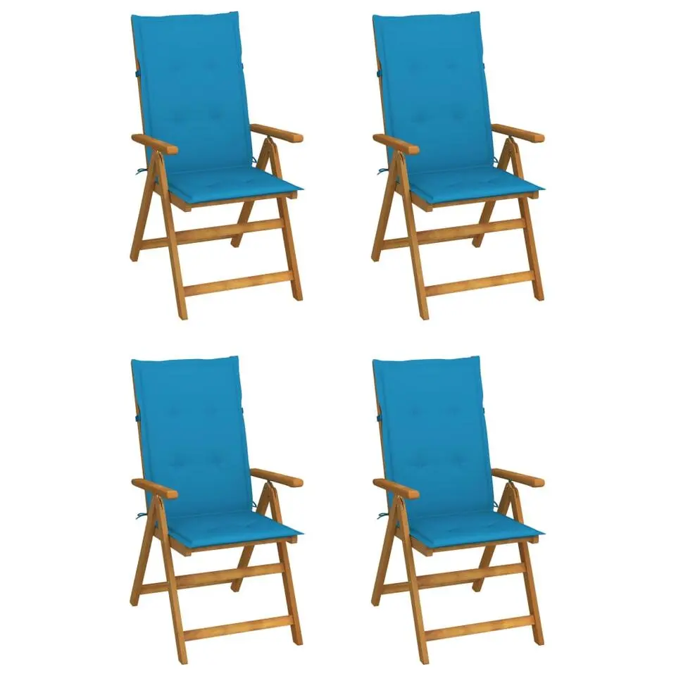 vidaXL - Verstelbare tuinstoelen met kussens - Blauw - Hout - 4 stuks