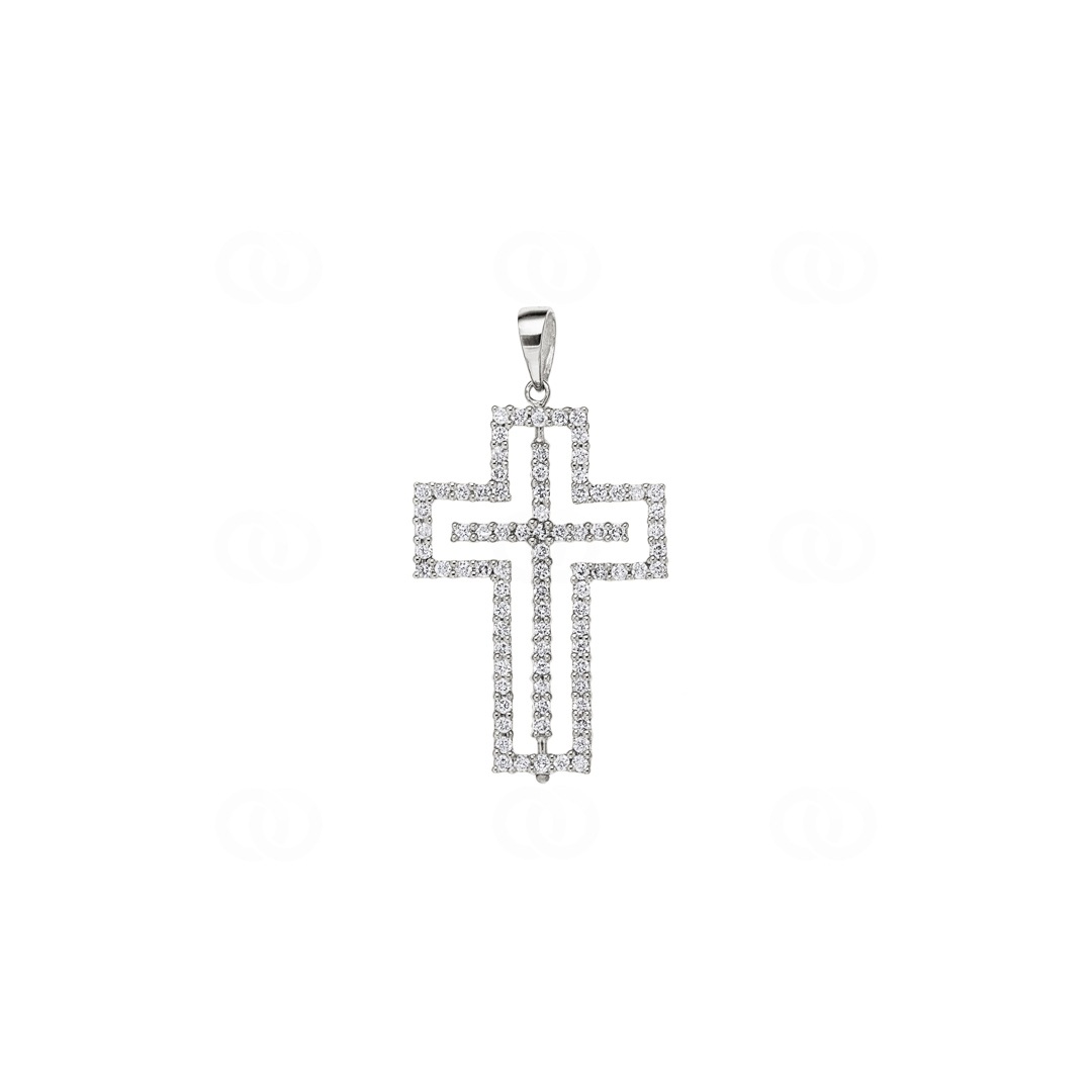 Kreuzanhänger 750/18 K Weissgold mit Saphiren & Diamanten 0.61 ct H/si