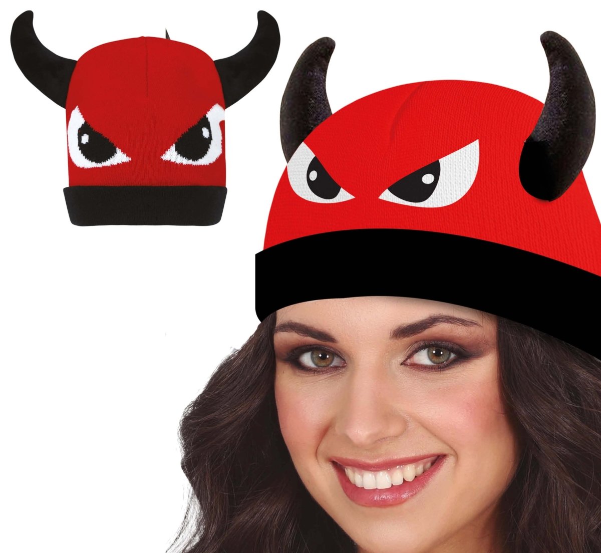 Rood Zwarte Muts Duivel Met Ogen