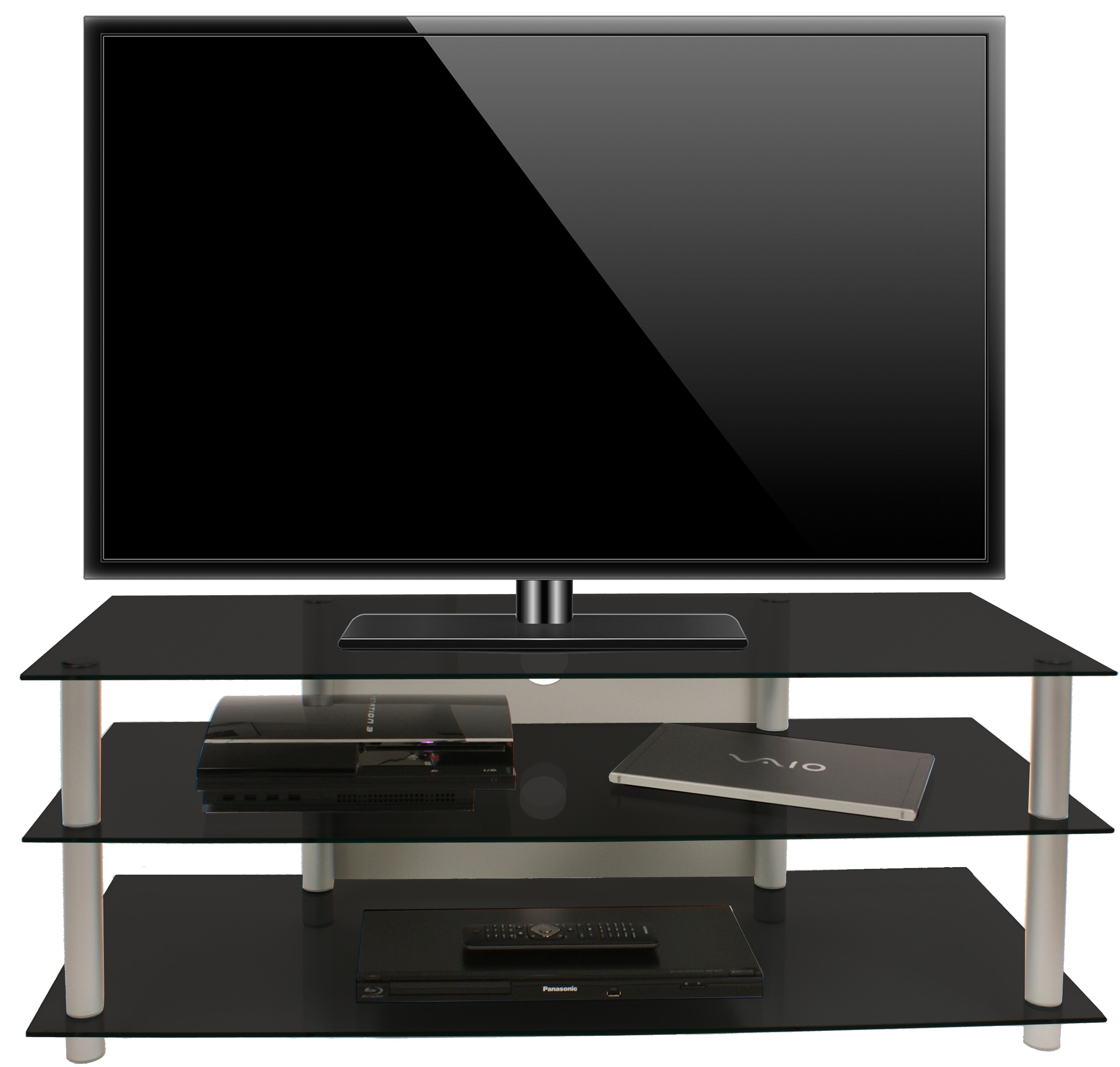 VCM TV Möbel Sideboard Fernsehschrank Rack Fernseh Board Alu Glas Tisch Zumbo