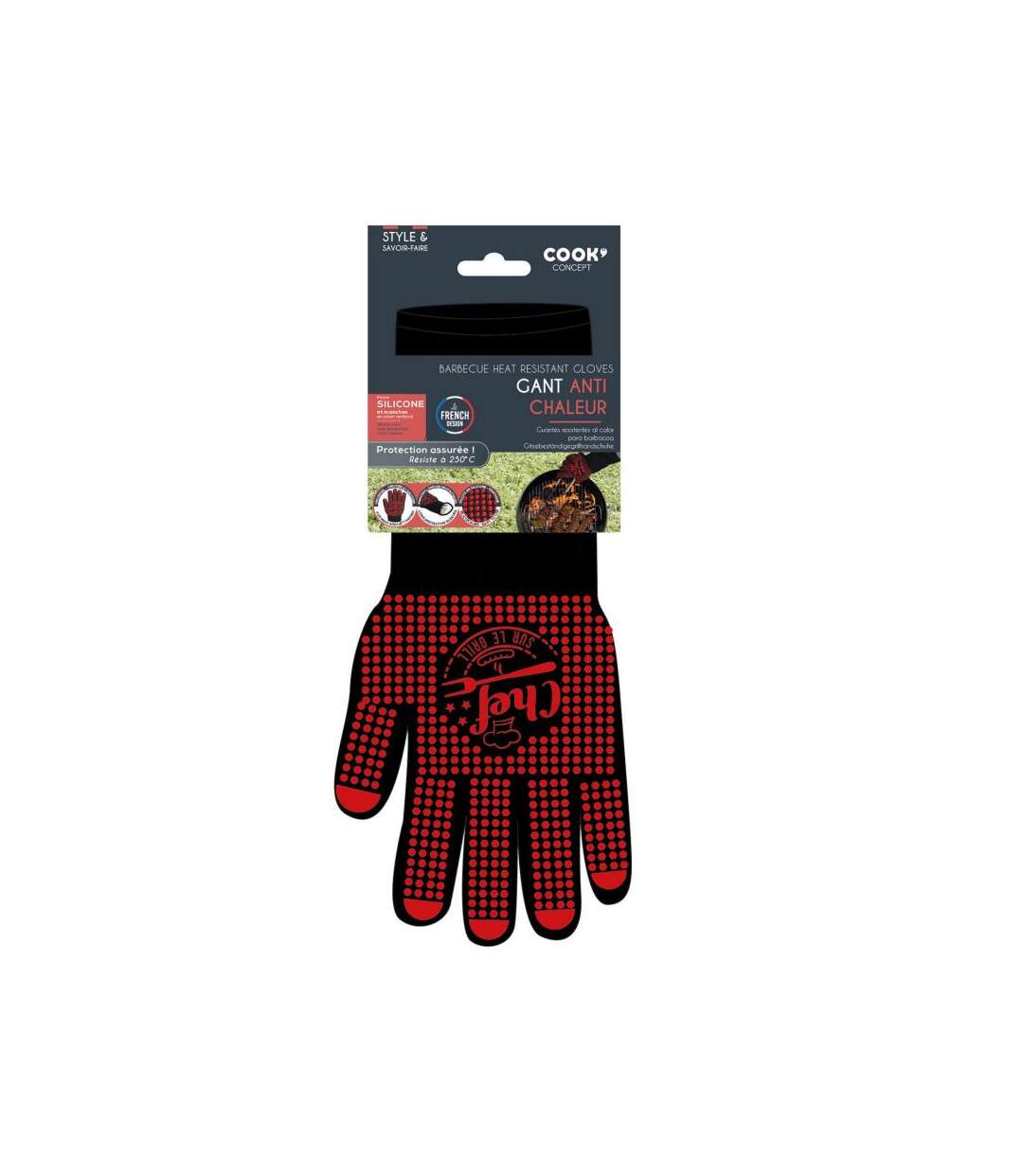Paris Prix - Gant Anti Chaleur barbecue 32cm Rouge & Noir