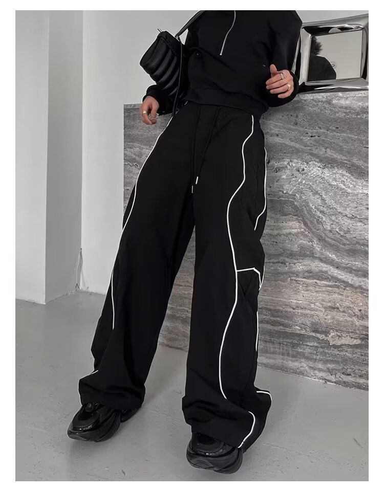 Nataro - Hoge taille contrasterende rand wijde joggingbroek