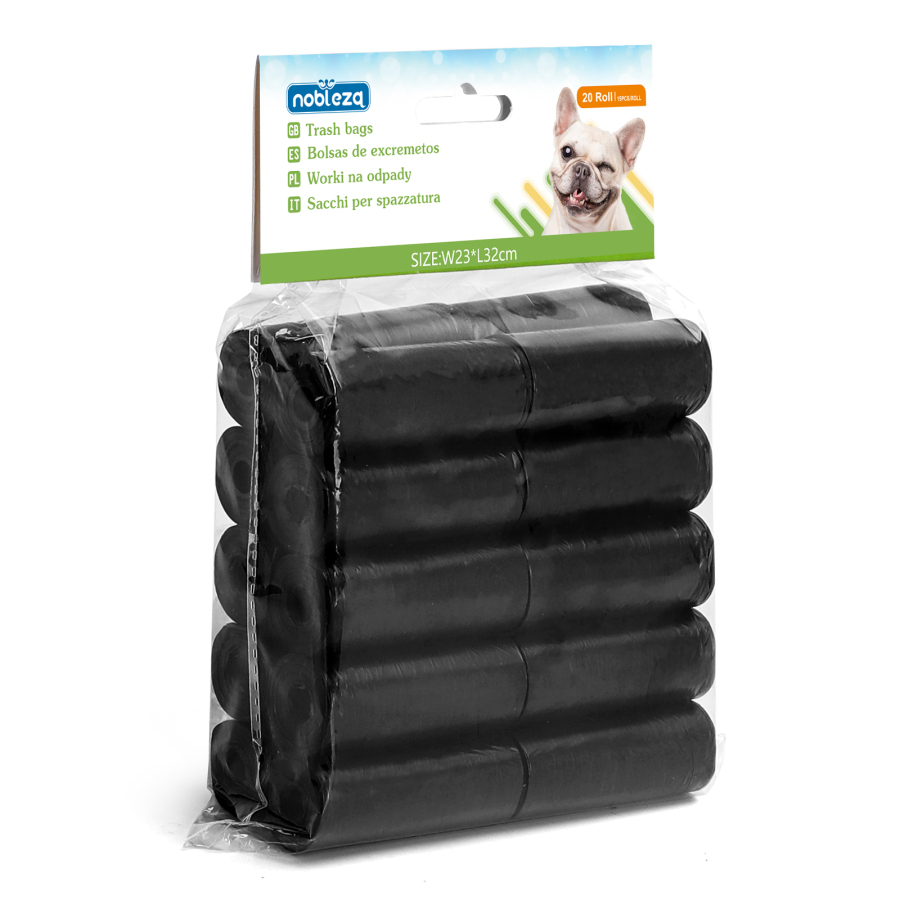 Nobleza - 300 Sacos para Fezes de Cachorro, Pacote com 20 Rolos. Preto.