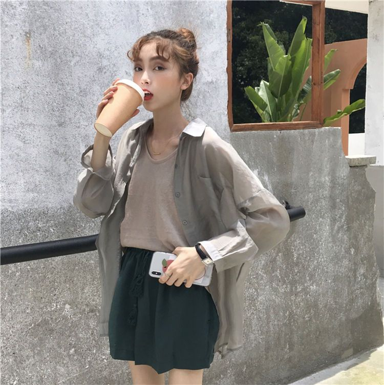Monroll - Linnen tanktop / effen shirt / korte broek
