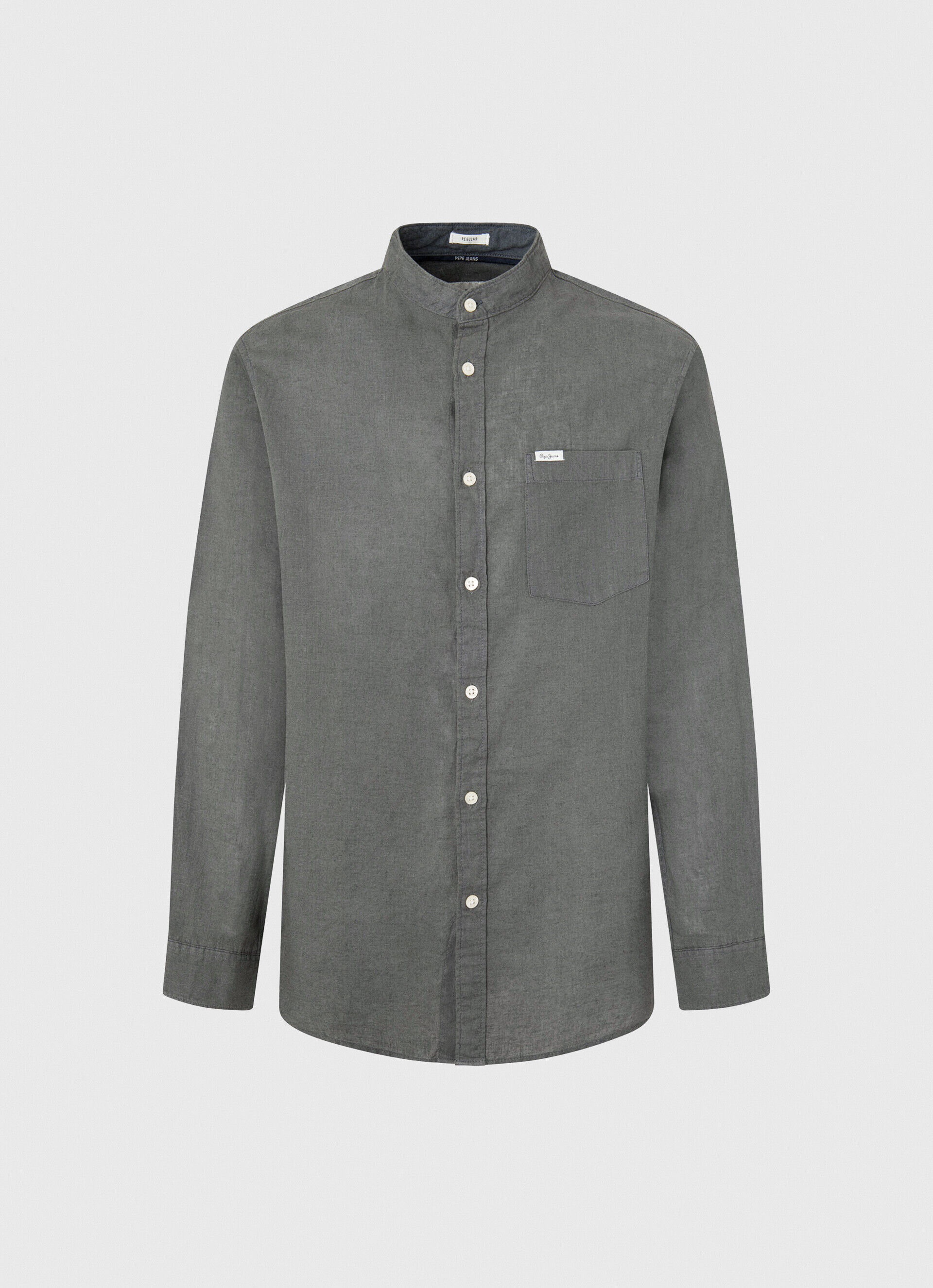 Camisa de corte regular em linho - verde-musgo