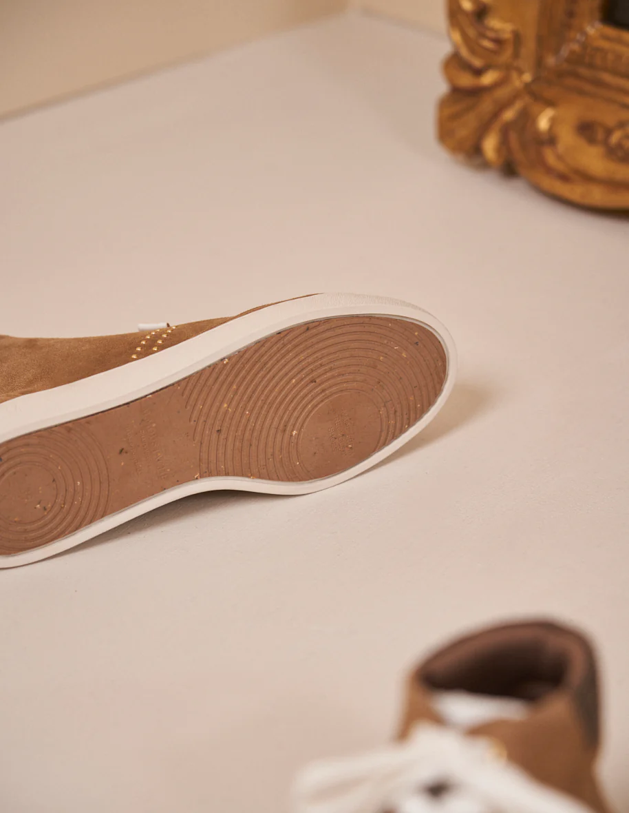 Baskets montantes Alexia - Suède taupe et tweed beige