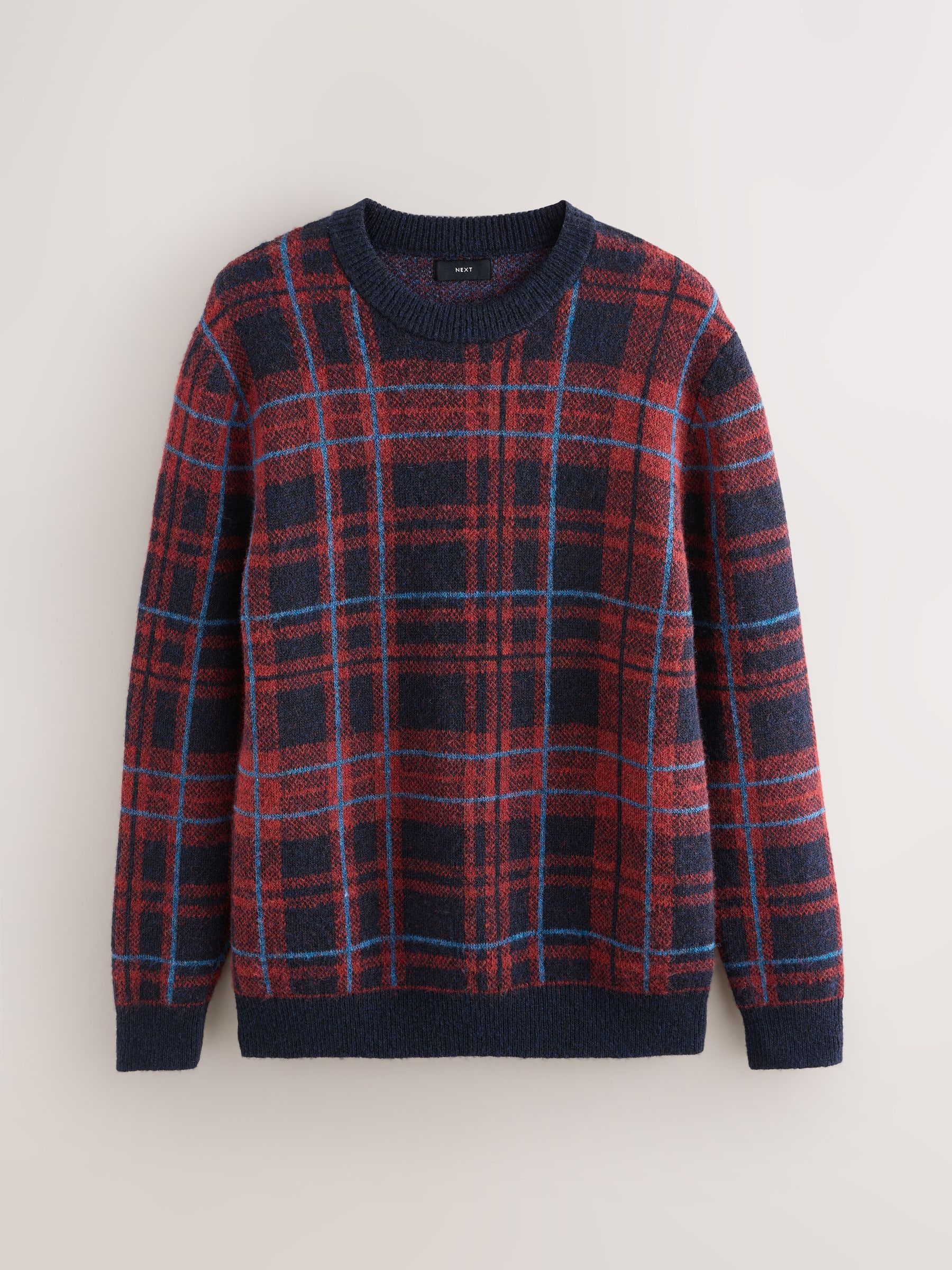 Rood/marineblauw - Regular Fit Check Crew Jumper with Wool