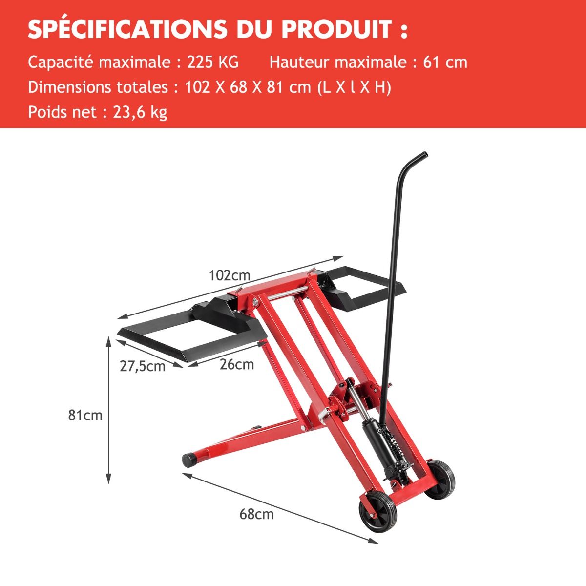 Cric de Levage pour Tondeuse à Gazon pour Tracteurs et Tondeuses à Gazon Autoportées à Rayon de Braquage Nul Capacité de 227 Kg - Lidl-Manfred