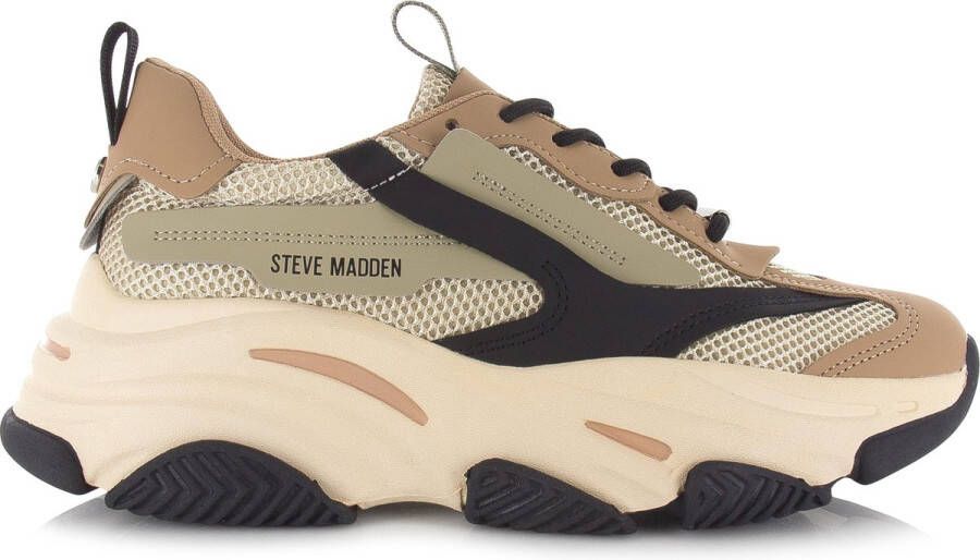 STEVE MADDEN Possession-E Khaki Black Beige Kunststof Lage sneakers Dames