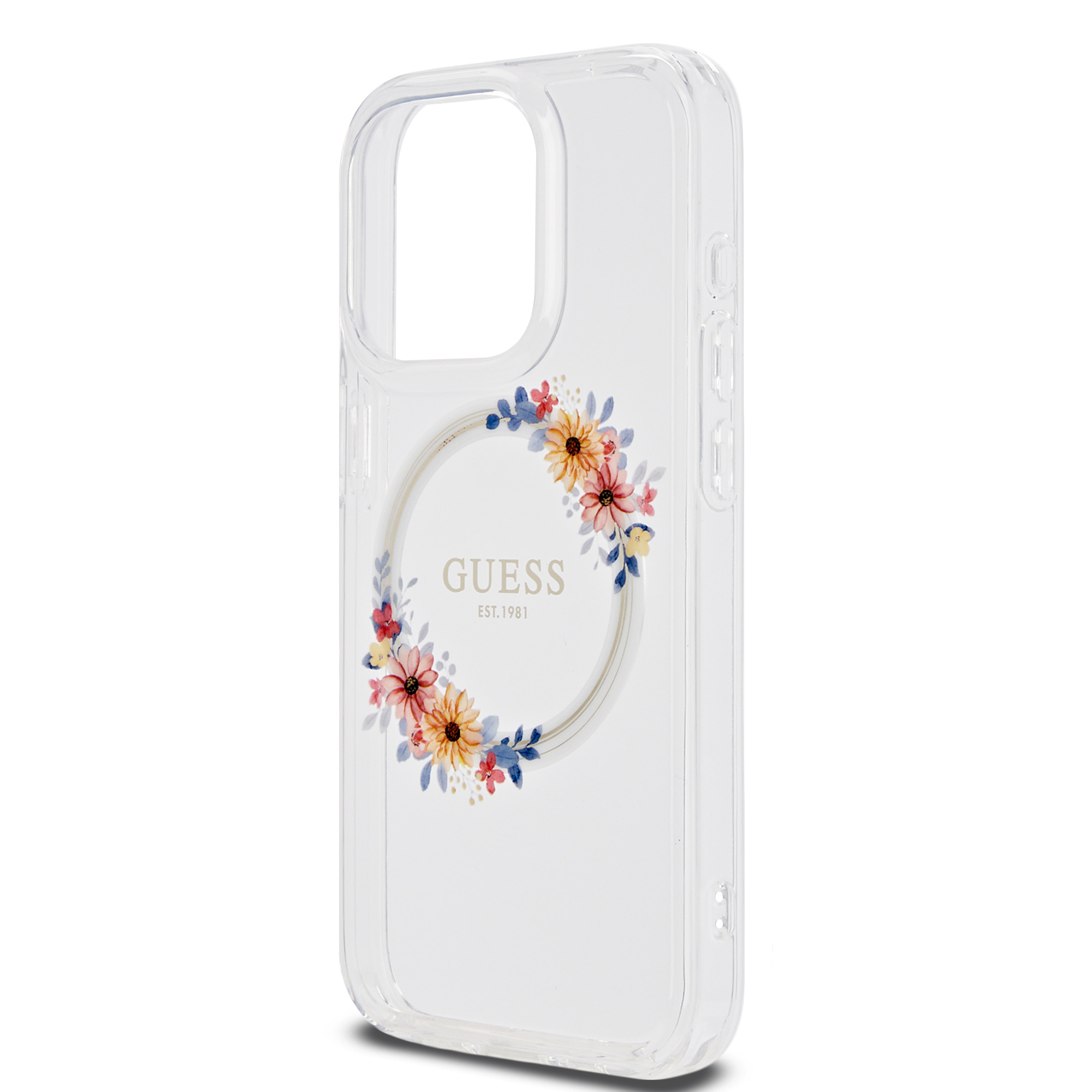 iPhone 15 Pro MagSafe Hybrid Hardcase Hülle IML Flowers Wreatch (GUHMP15LHFWFCT) - Transparent / Gelb