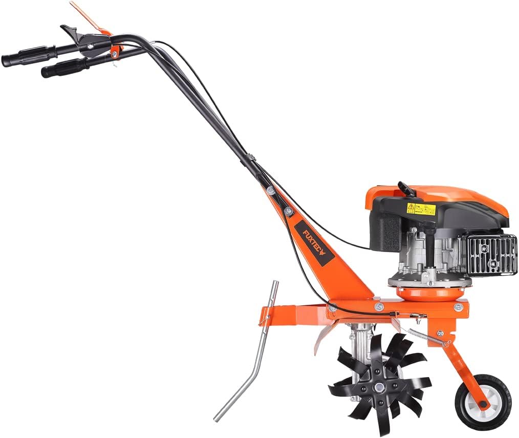 FUXTEC Motorhacke FX-AF1139, Gartenfräse für kleine bis mittelgroße Flächen, benzinbetriebene Bodenhacke, 16 robuste Messer, 4-Takt-Motor, Arbeitsbreite 36 cm, 3000 U/min