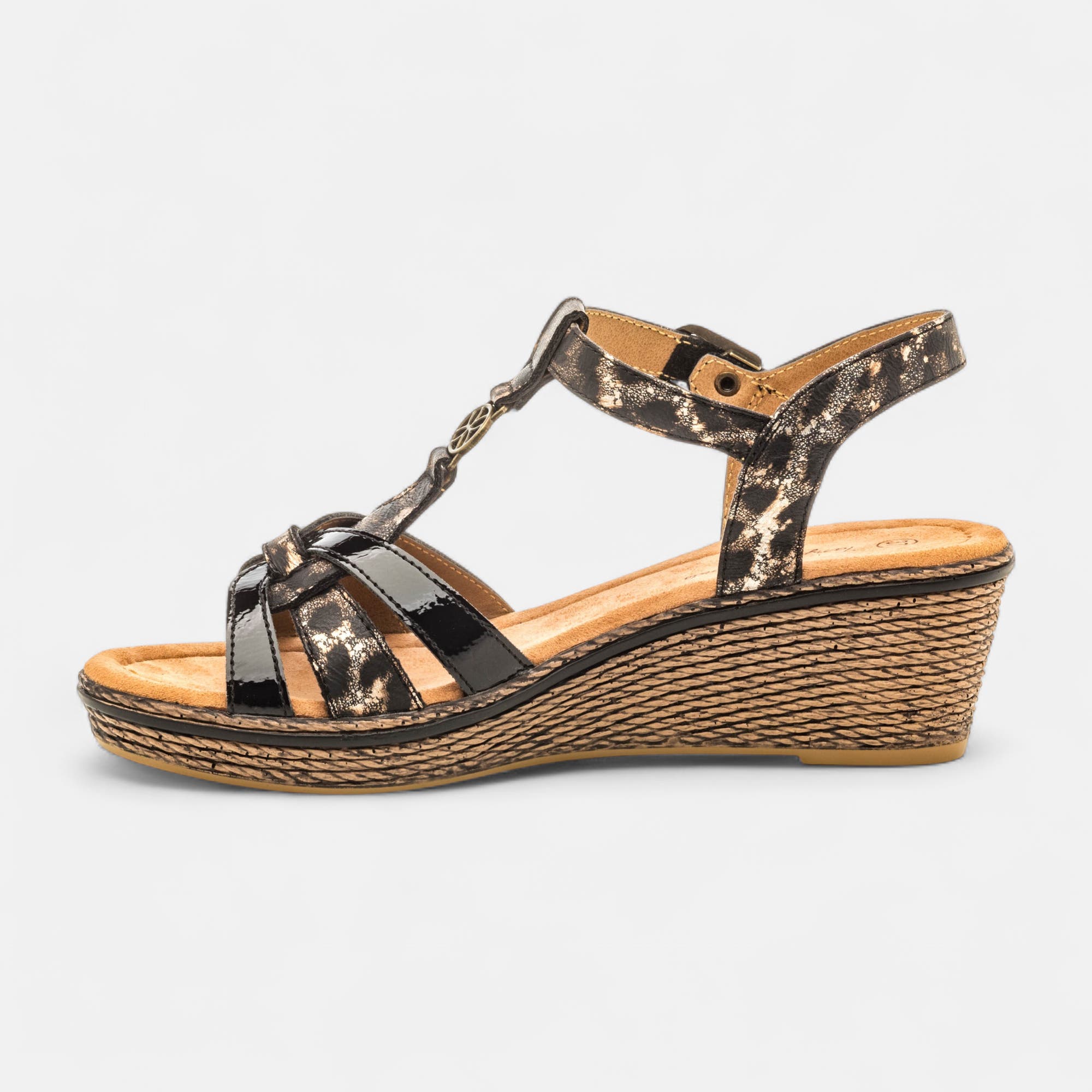 Nu-pieds à talon compensé Femme noir vernis