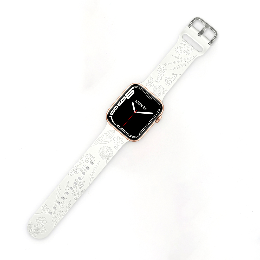 Apple Watch (42/41/40/38 mm) Silikon Sport Armband Löwenzahn Muster (Gelenkumfang: 170-210mm) - Weiss