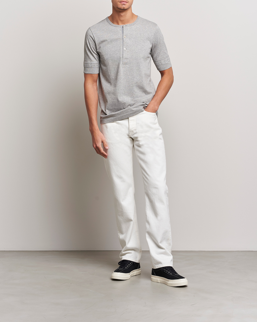 Merz b. Schwanen Short Sleeve Organic Cotton Henley Grey Mel