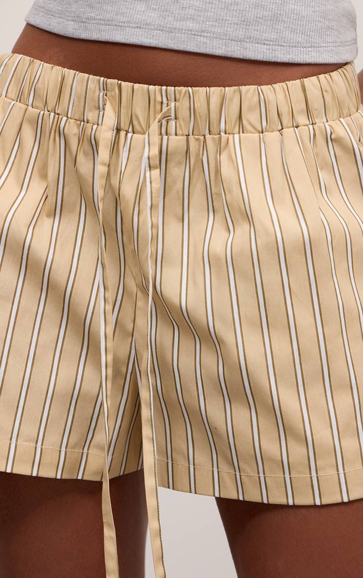 Jaune Short Léger Rayé En Coton Avec Cordon De Serrage