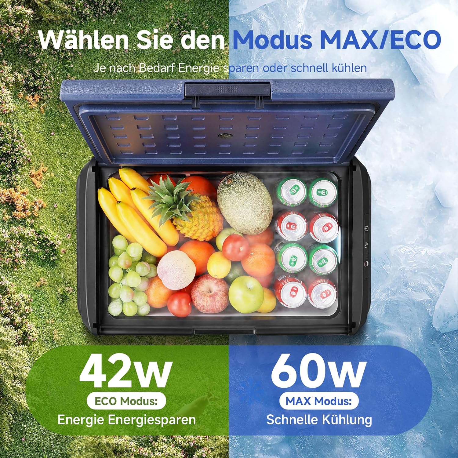 AAOBOSI Kompressor Kühlbox 40L, Elektrisch Kühlbox 12V/230V, IPX4 Wasserdicht, -20°C bis 20°C Auto Kuhlbox Ideal für Auto, LKW, Boot, Camping, Reisen, Fischen, Garten & Outdoor-Aktivitäten