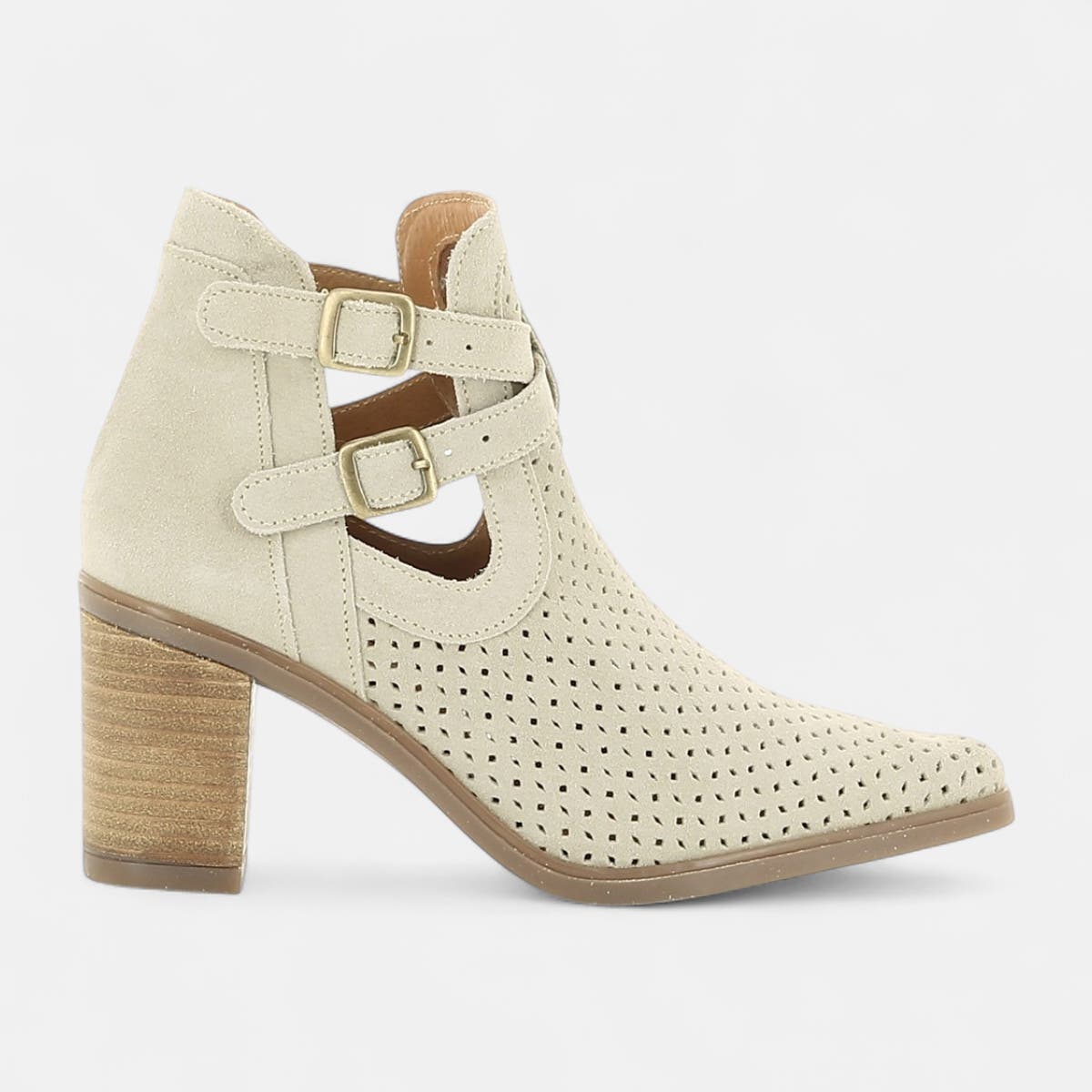 Boots à talon Femme en cuir beige
