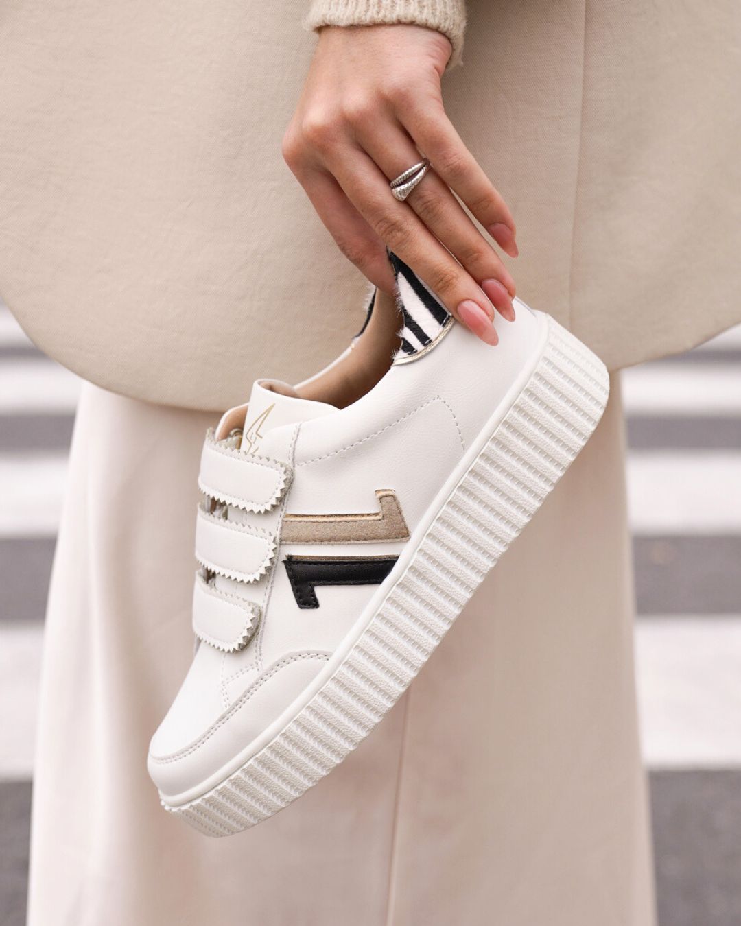 Basket femme blanche zébrée creepers à scratch - CL73 ZEBRA