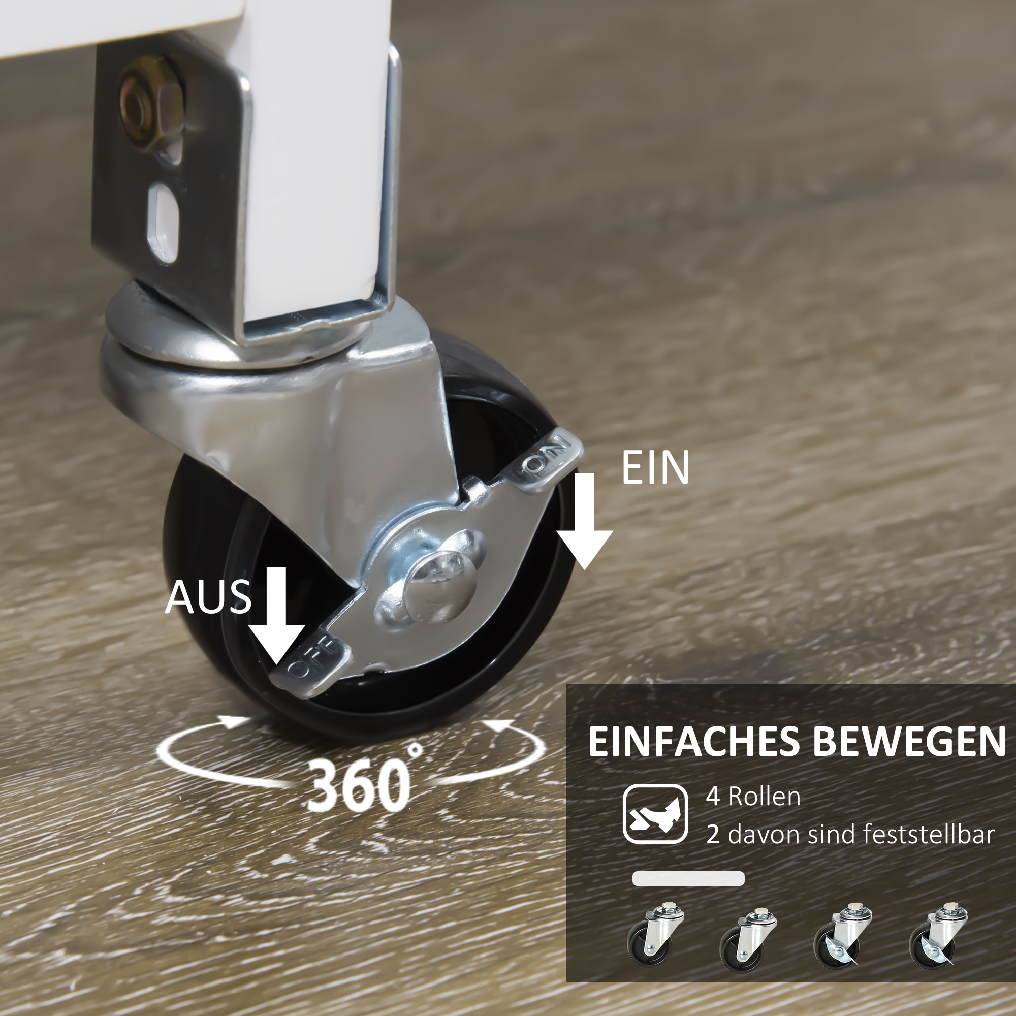 HOMCOM Küchenwagen mit drei großen Schubladen und 3 Ablagefächern natur, weiß 67L x 37B x 84H cm