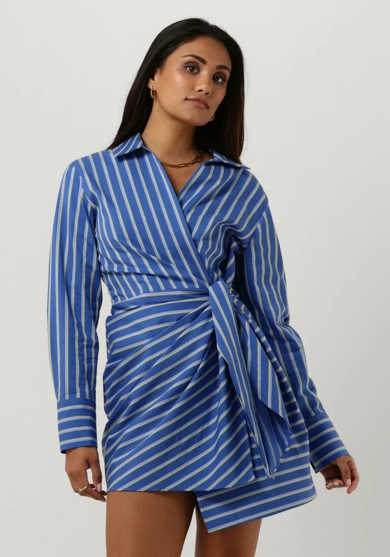 TOMMY HILFIGER blauwe tommy hilfiger mini jurk co stripe short wrap shirt dress