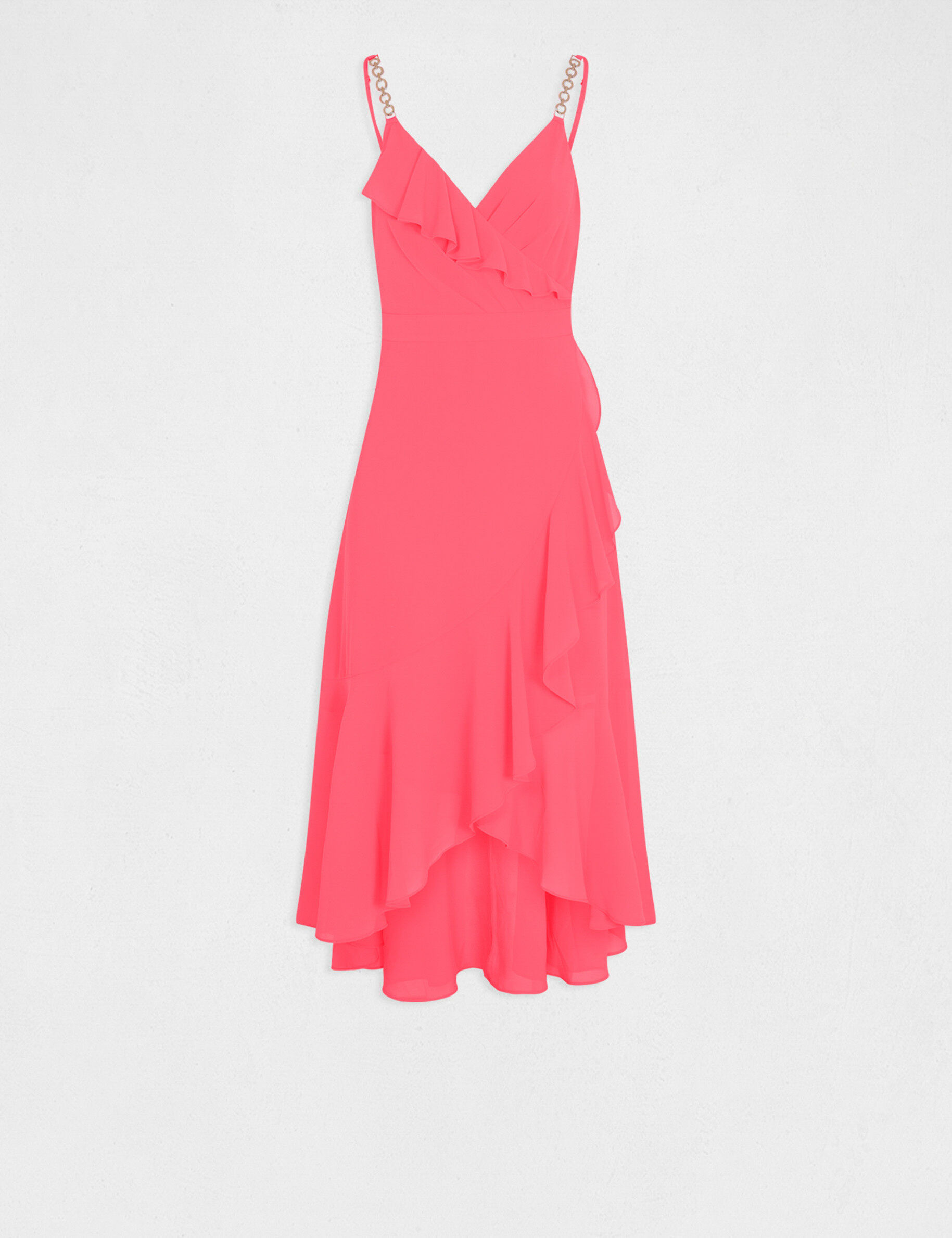 Robe longue évasée à volants rose femme - rose