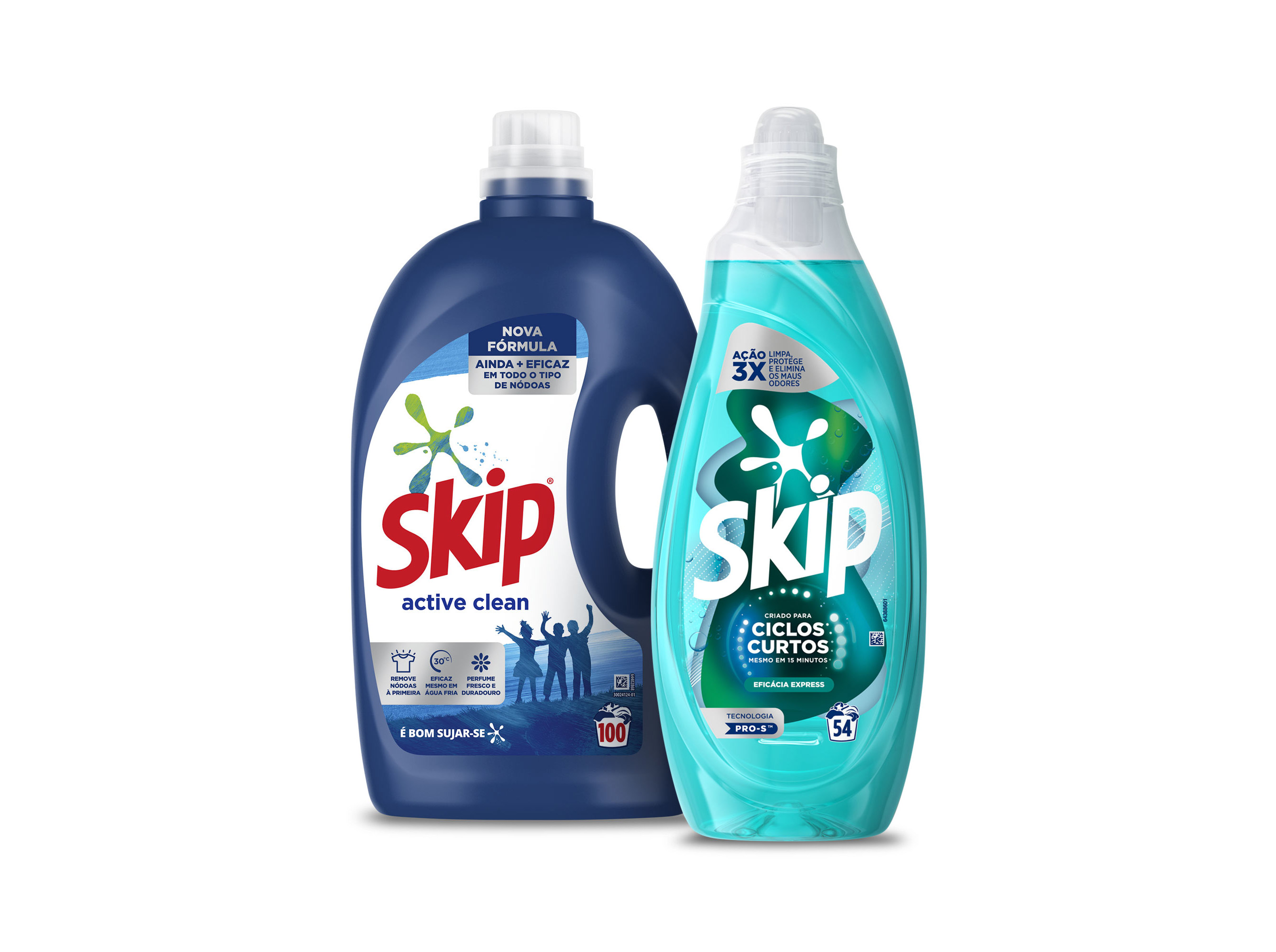 PACK DETERGENTE LÍQUIDO SKIP ACTIVE CLEAN 100D   SKIP CICLOS CURTOS EFICÁCIA 54D