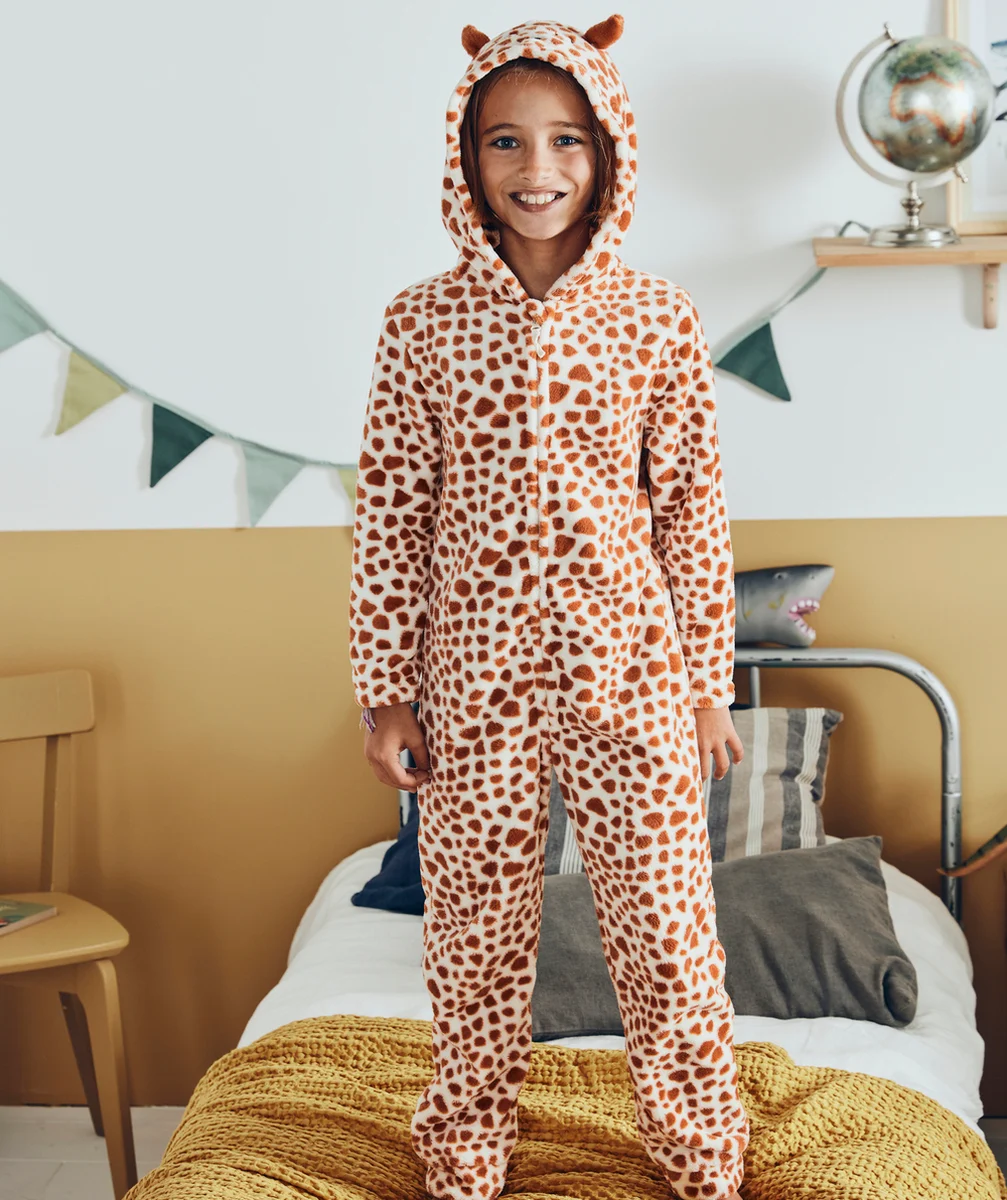 SURPYJAMA POLAIRE FILLE MOTIF ANIMALIER ORANGE