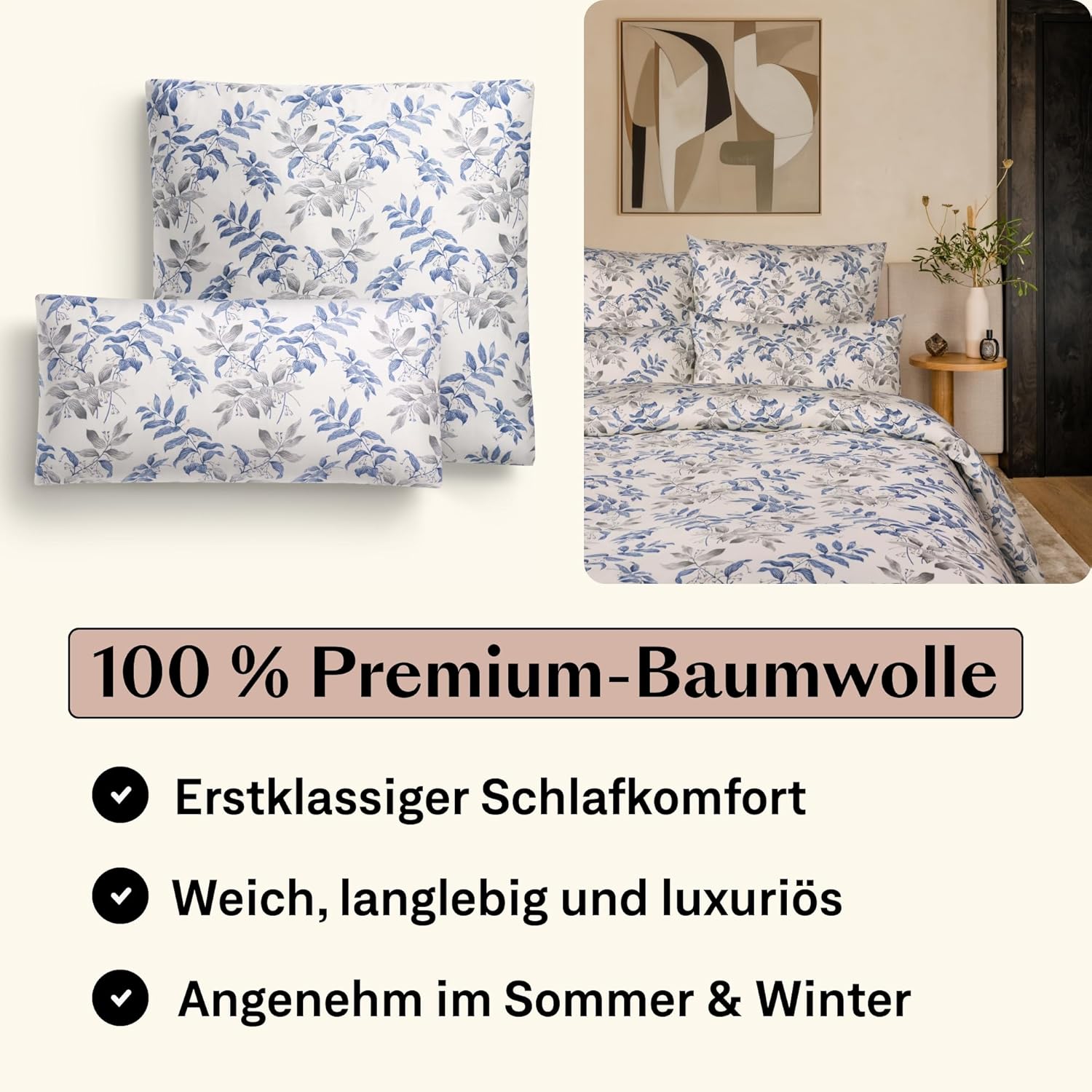 Mako Satin Bettwäsche 155 x 220 cm Blumen| 100% langstaplige Baumwolle Bettwäsche Set inkl. 40x80. Kissenbezug Muster| Vintage Floral| Hotelbettwäsche 155x220 CARA