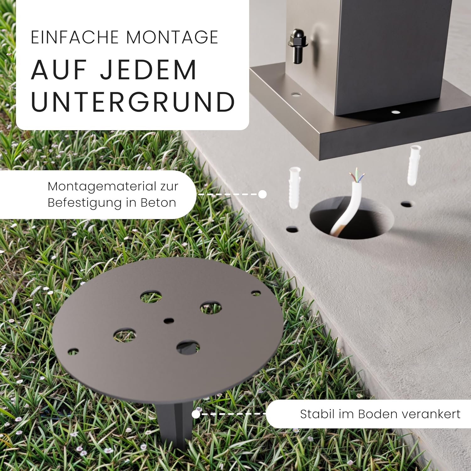 MATO 4x Wegeleuchten Außen mit Erdspieß Eckig - E27 Fassung, Höhe 50 cm - Outdoor Pollerleuchte aus Edelstahl IP44 - Wegleuchte, Sockelleuchte, Standleuchte, Gehwegleuchten Außen, Wegbeleuchtung