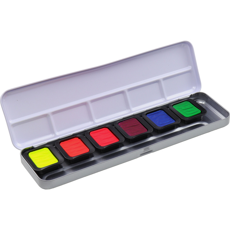 FINETEC Malkasten Aquarell Perlglanz, Essentials Premium Neon, assortiert, 6 Stück