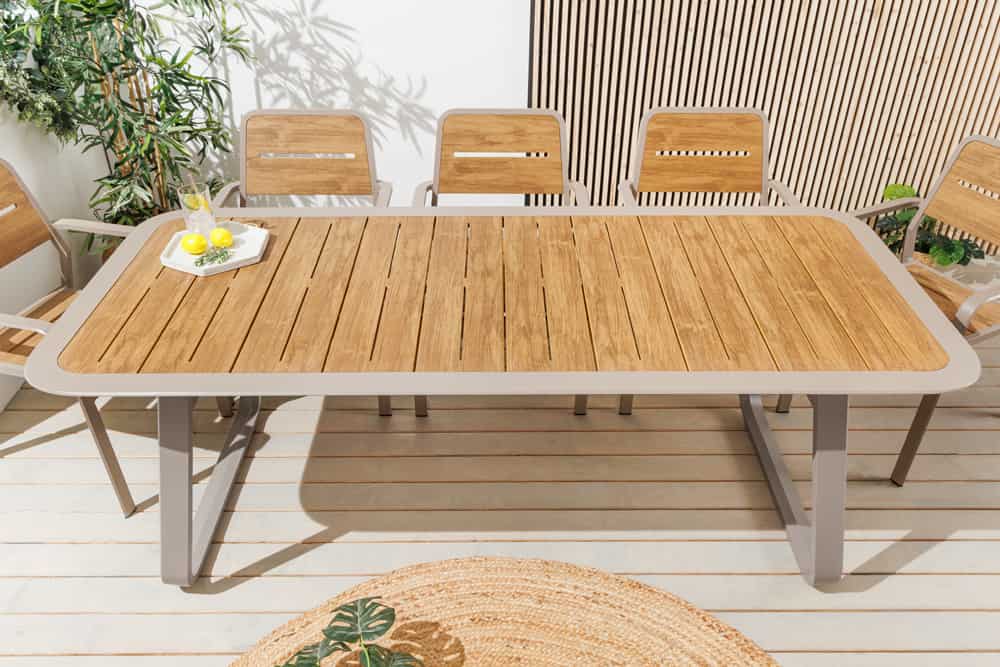 Outdoor Esstisch ORGANIC 200cm natur Kunststoff greige Aluminium Gartentisch wetterfest