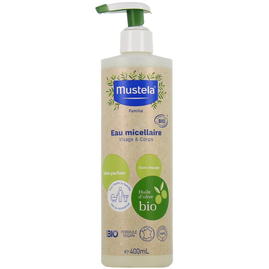 Eau micellaire sans parfum Bio pour bébé Mustela